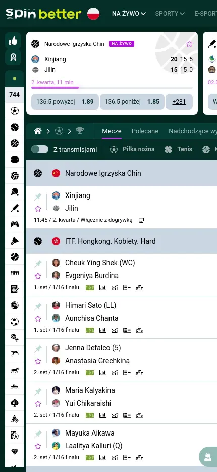 Spinbetter Live Casino - Interfejs