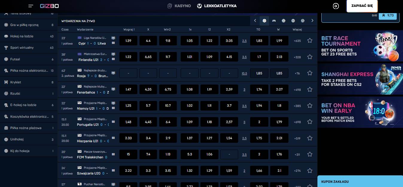 Gizbo Live Sport Betting Poland, allbets.tv