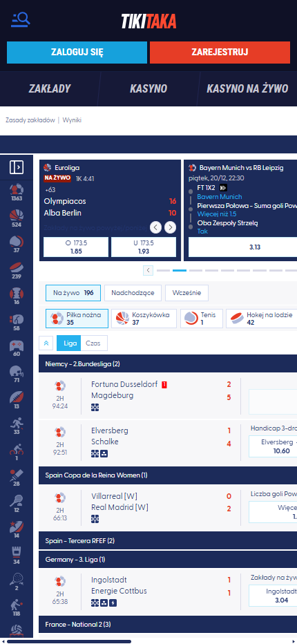 TikiTaka Bookmaker Live Betting Poland (Mobile screen), zakladybukmacherskie.tv