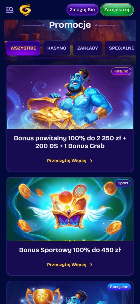 GeniePlay Bookmaker Bonuses Poland (mobile), zakladybukmacherskie.tv