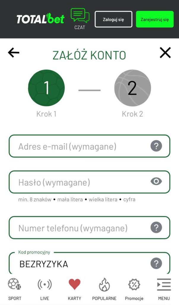Rejestracja Totalbet
