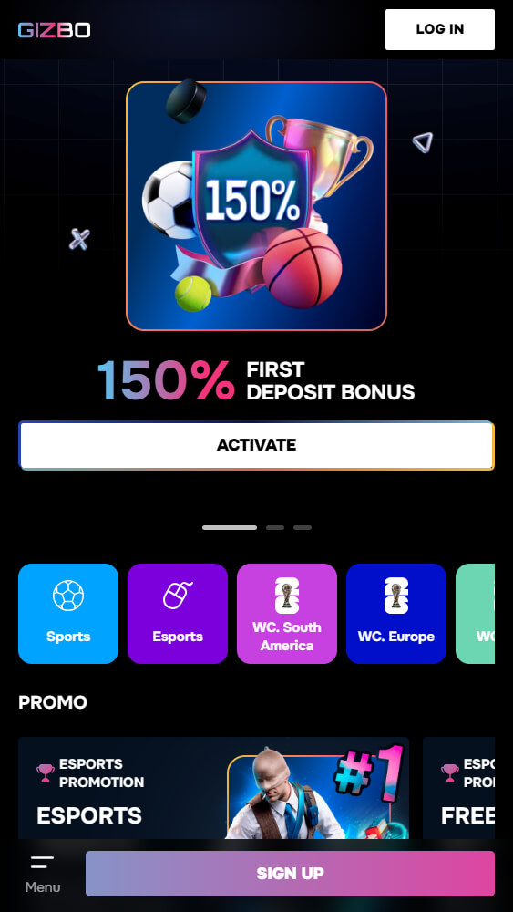 Gizbo bookmaker home page