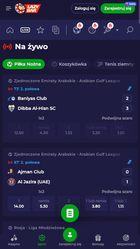 Lazybar live betting interface