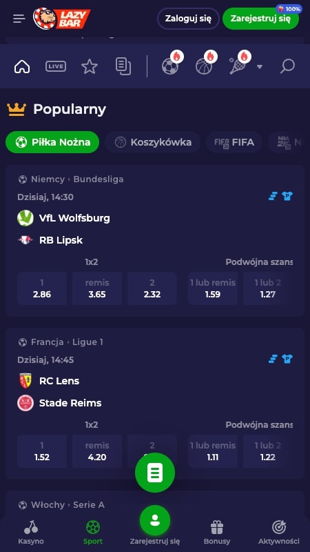 Lazybar sports betting interface