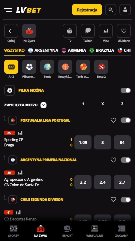 LVBet live betting page