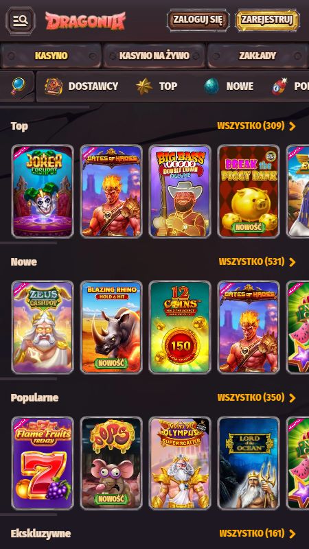 Sekcja kasyna online na Dragonia