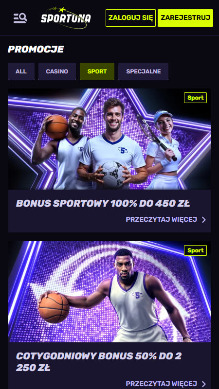 Bonus powitalny i promocje dla graczy w Sportuna