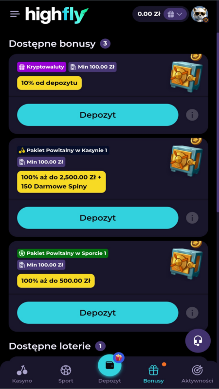 HighFlyBet bonusy