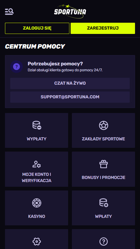 Bukmacher Sportuna Obsługa klienta