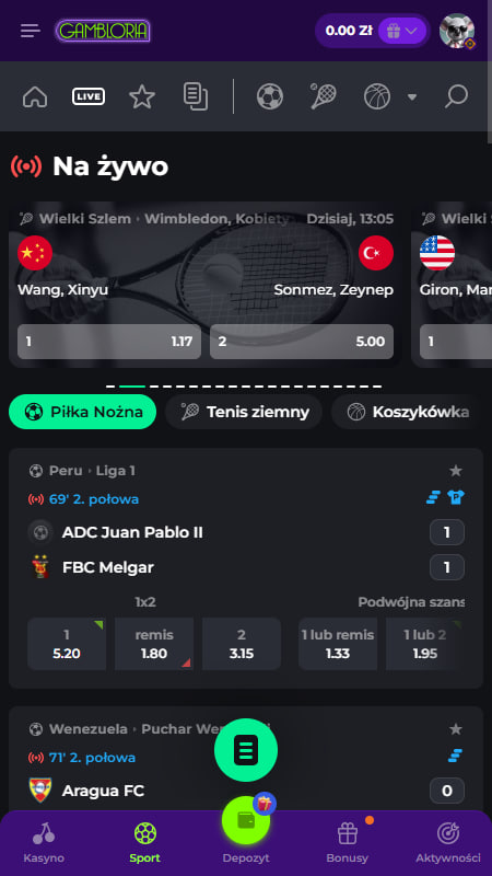 Zakłady na żywo w Gambloria