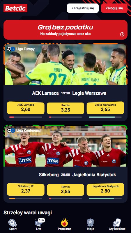 Betclic bookmaker main page