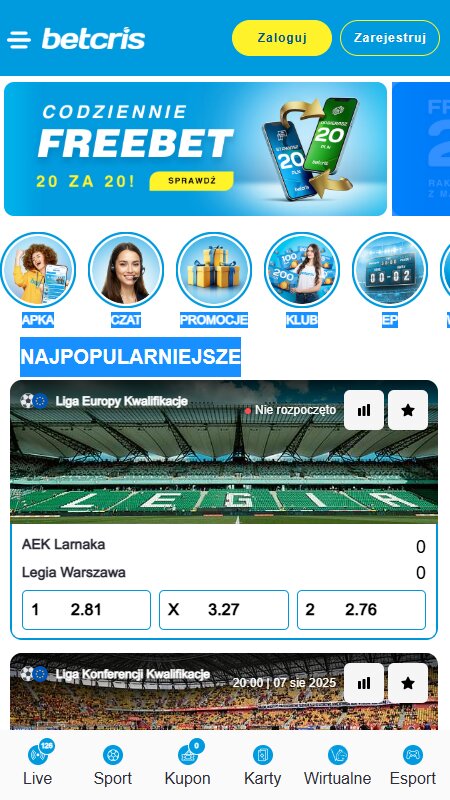Betcris bookmaker main page
