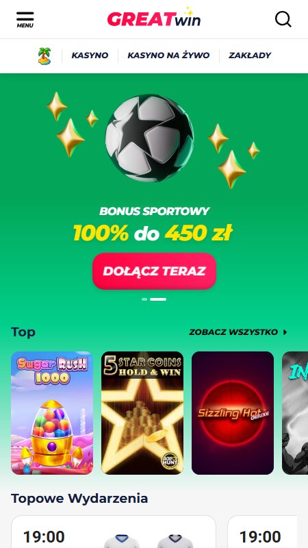 GREATwin bookmaker home page
