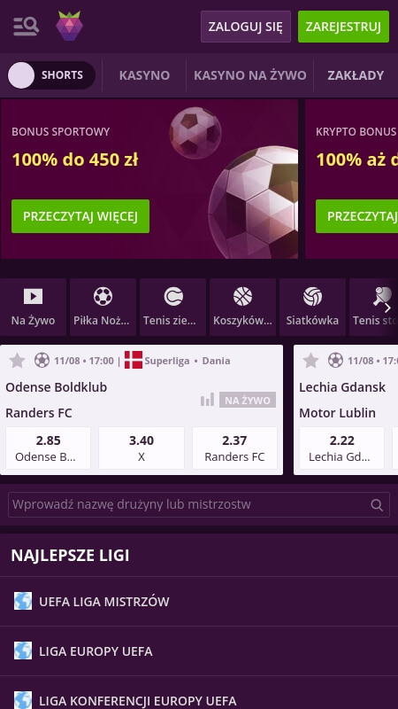 Malina Casino bookmaker sport page