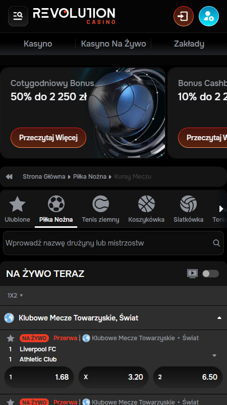 Zakłady na żywo w Revolution Casino