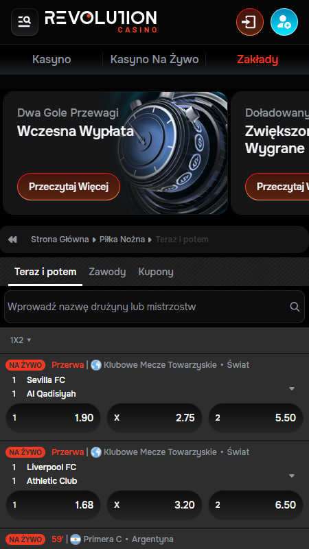 Zakłady sportowe w Revolution Casino