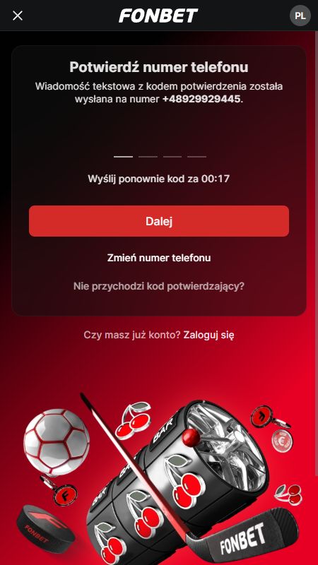 Tworzenie konta w Fonbet