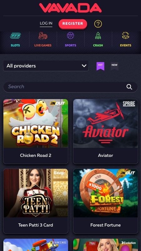 Interfejs kasyna Vavada