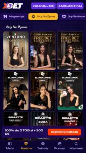 Interfejs gier na żywo w x3bet