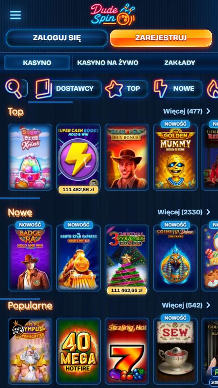 Sekcja kasyna online na DudeSpin