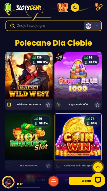Sekcja kasyna online na SlotsGem