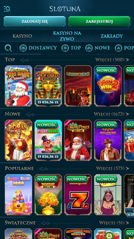Sekcja kasyna online na Slotuna