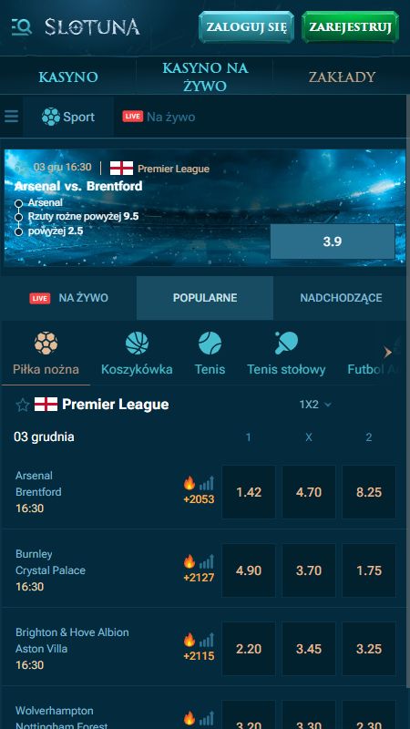 Sekcja zakładów sportowych online w Slotuna