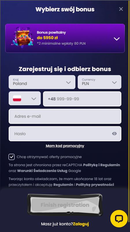 Tworzenie konta w SlotsGem