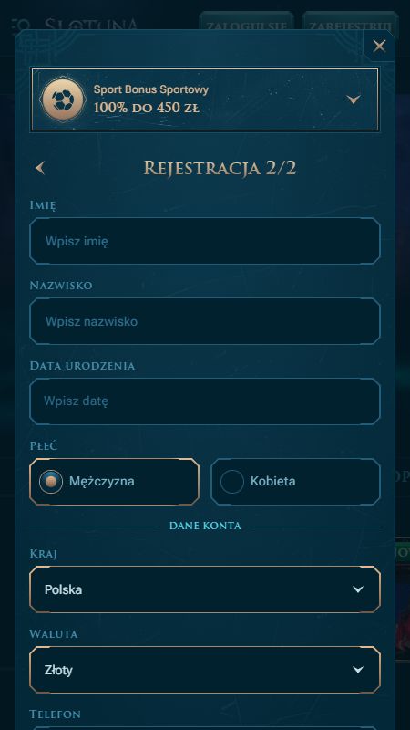 Tworzenie konta w Slotuna