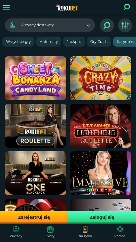 Interfejs kasyna na żywo Rokubet