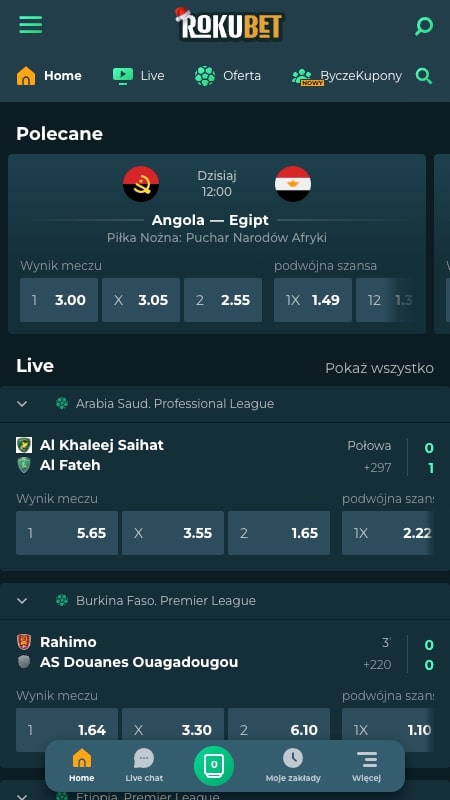 Interfejs zakładów sportowych Rokubet