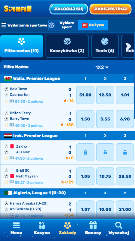 Spinfin Zakłady na żywo