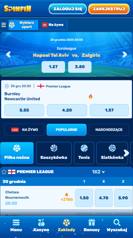 Zakłady sportowe w SpinFin