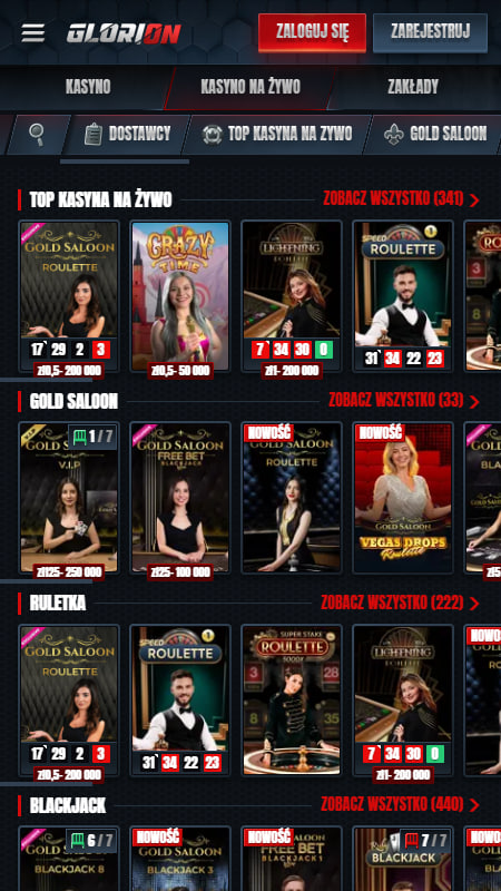 Glorion katalog z grami na żywo