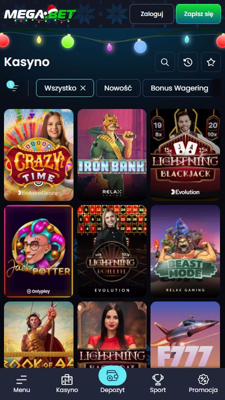 Sekcja kasyna online na MegaBet