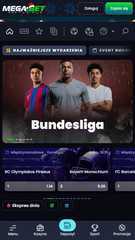 Sekcja zakładów sportowych online w MegaBet