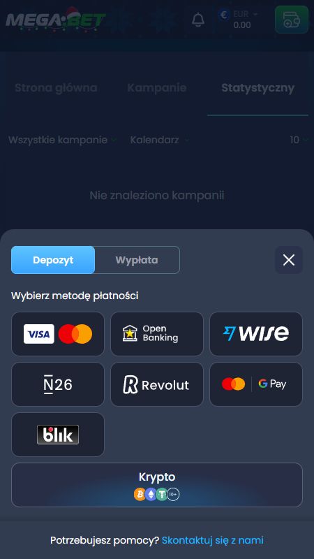 Sekcja metod płatności w MegaBet