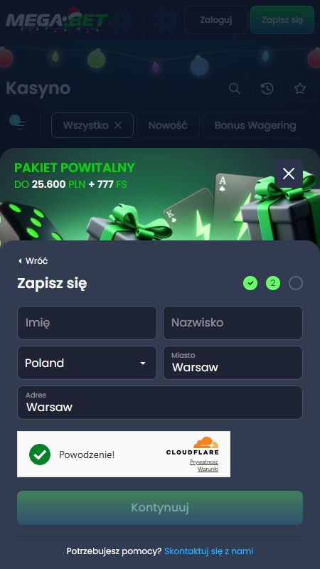 Tworzenie konta w MegaBet