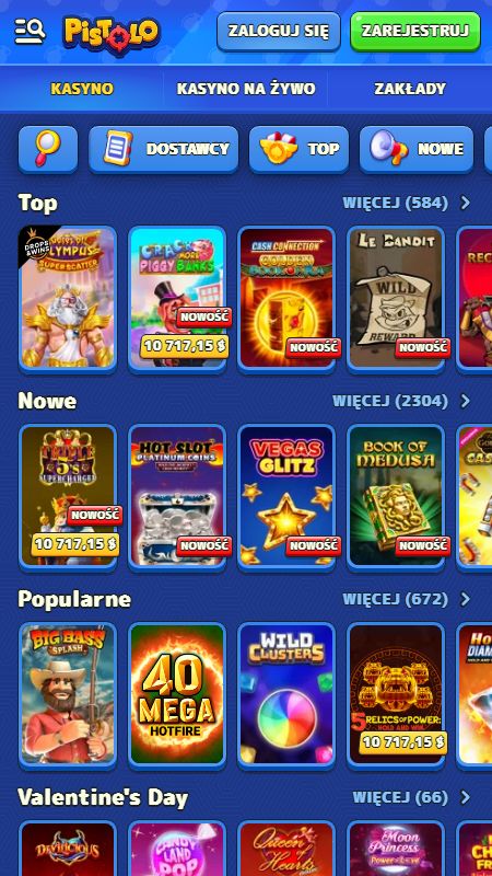 Sekcja kasyna online na Pistolo