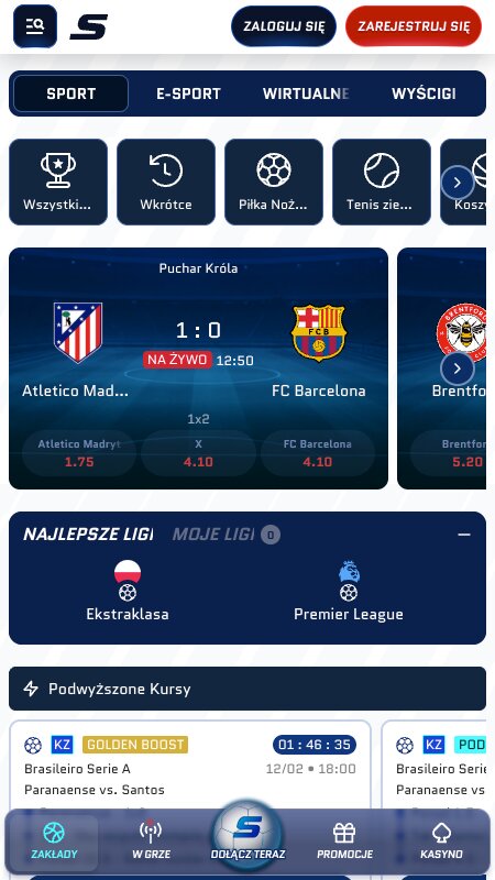 Interfejs zakładów sportowych Scored