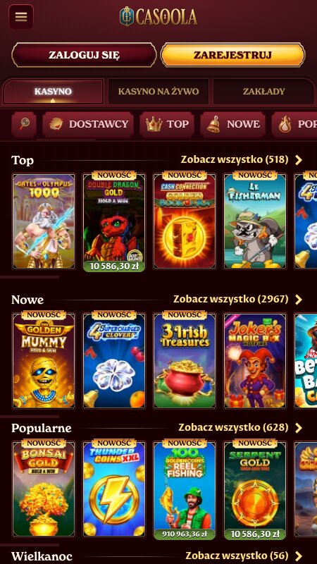 Interfejs kasyna online Casoola