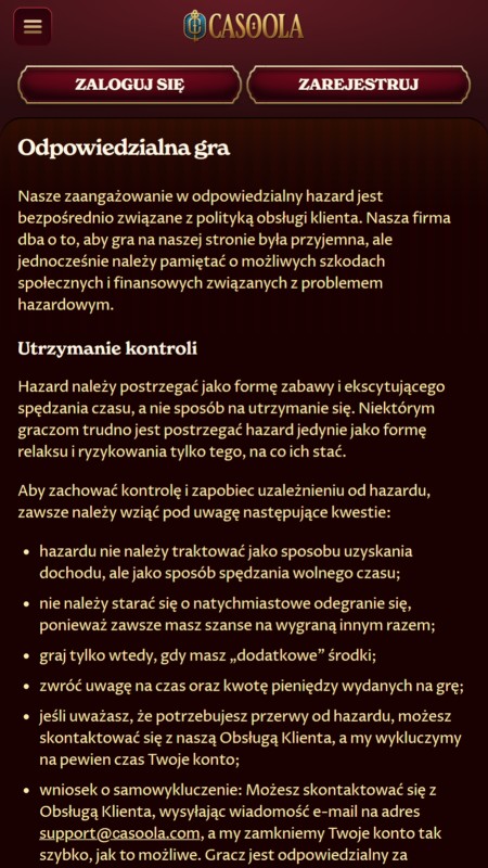 Casoola responsible gambling