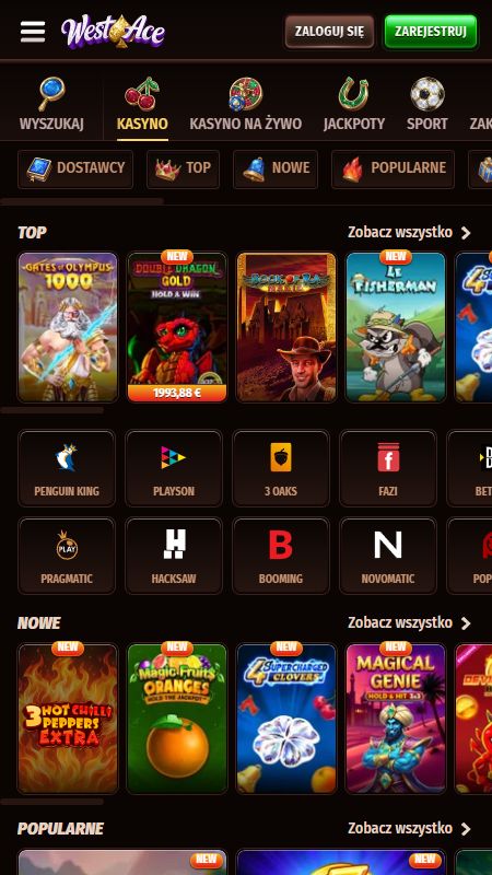 Sekcja kasyna online na WestAce