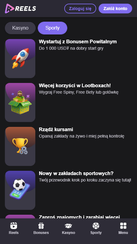 Sporty Bonusy w Reels.io