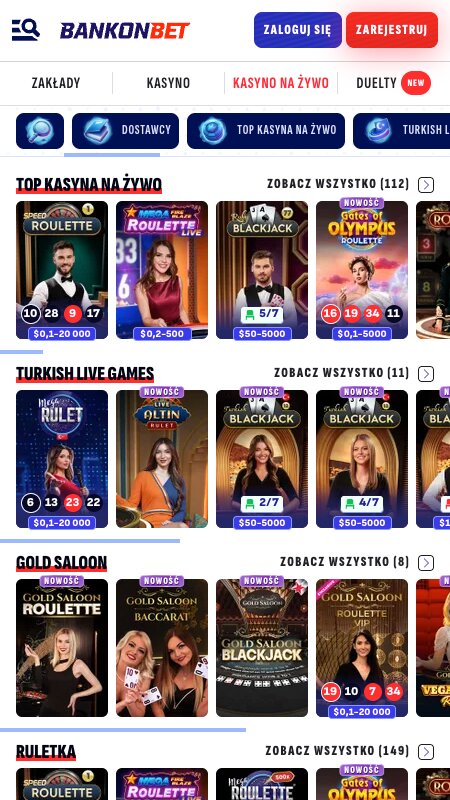 Interfejs kasyna na żywo BankonBet