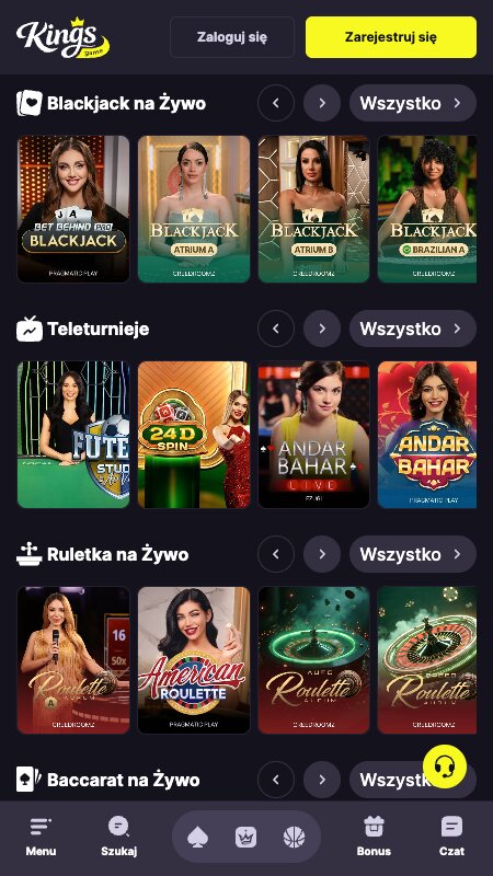 Interfejs kasyna na żywo Kings Game