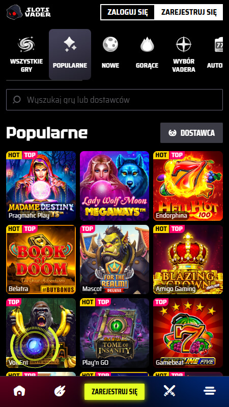 Popularne sloty w kasynie SlotsVader