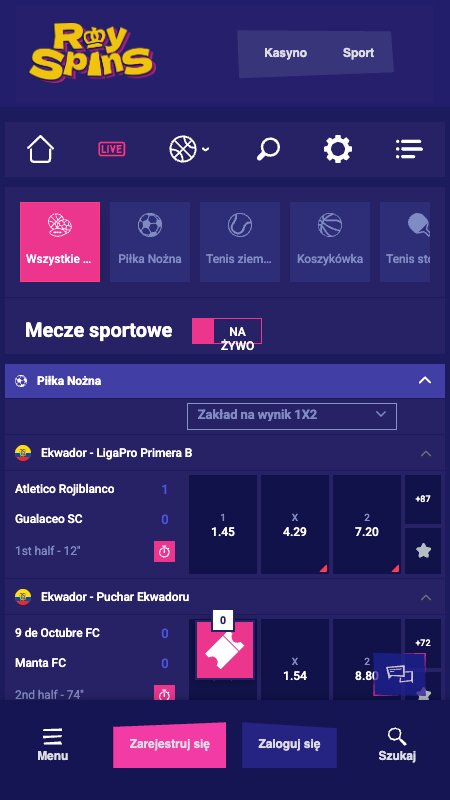 Interfejs kasyna na żywo RoySpins