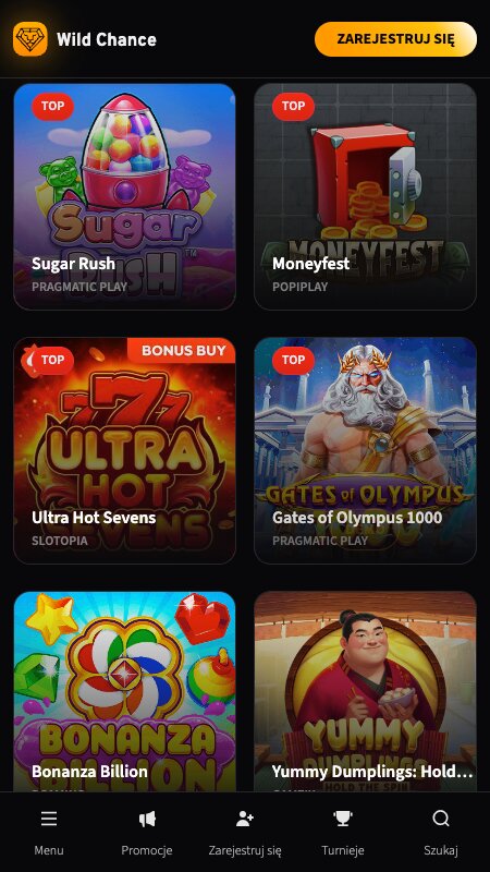 Interfejs kasyna online WildChance