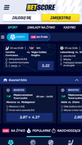 Sporty i rynki bukmacherskie Betscore